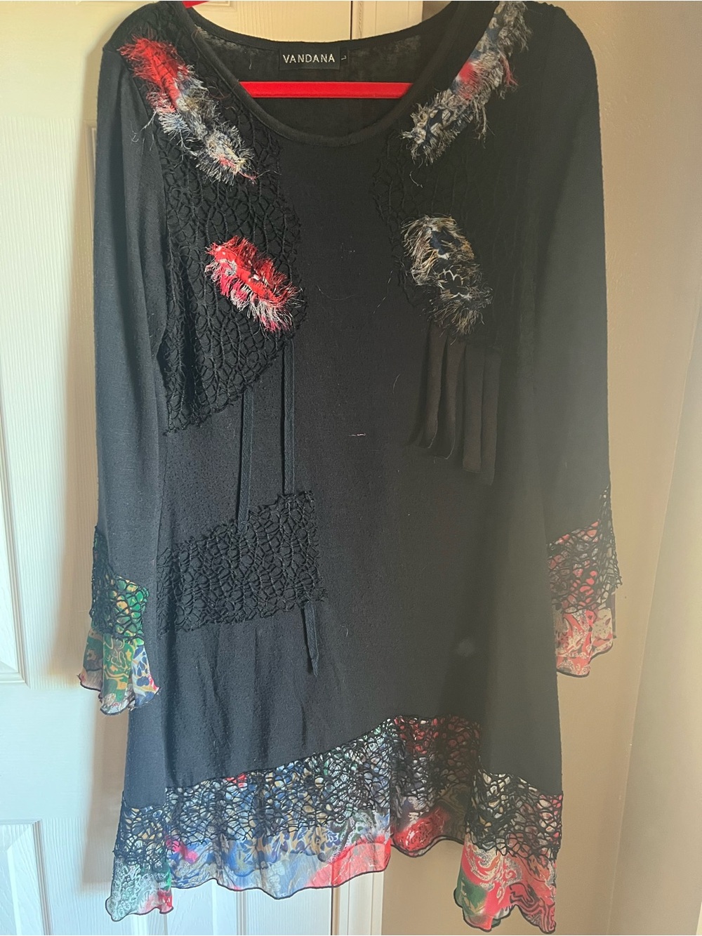 Vandana Black Mixed-Trim Tunic with Colorful Accents